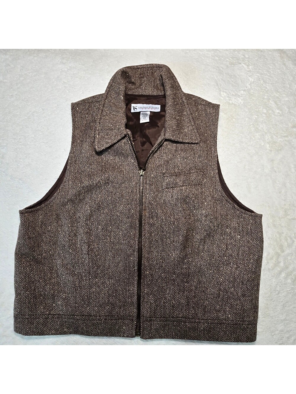Vintage Valerie Stevens Sport Silk-Wool Blend Herringbone Vest – Size 12